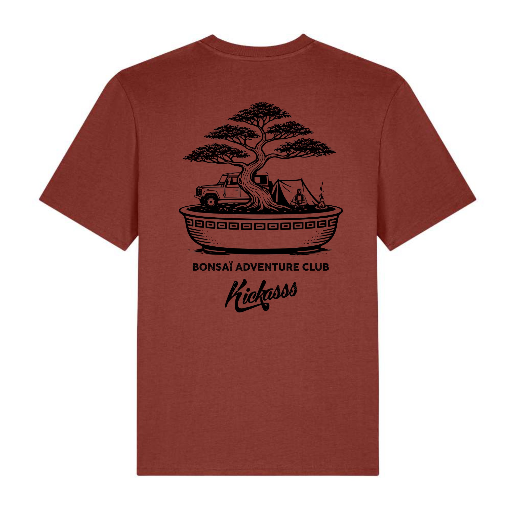 T-shirt unisexe Bonsai Adventure Club en coton bio – Kickasss Biarritz (earthy red)