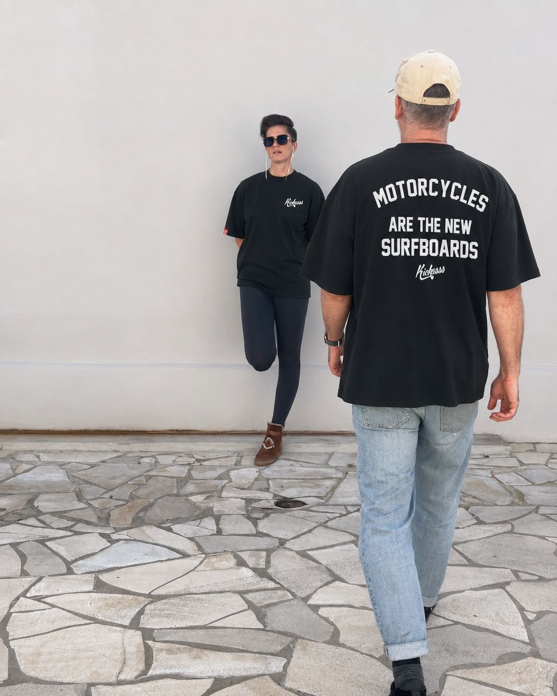 T-shirt Oversize Kickasss Biarritz Motorcycles are the new Surfboards (black)