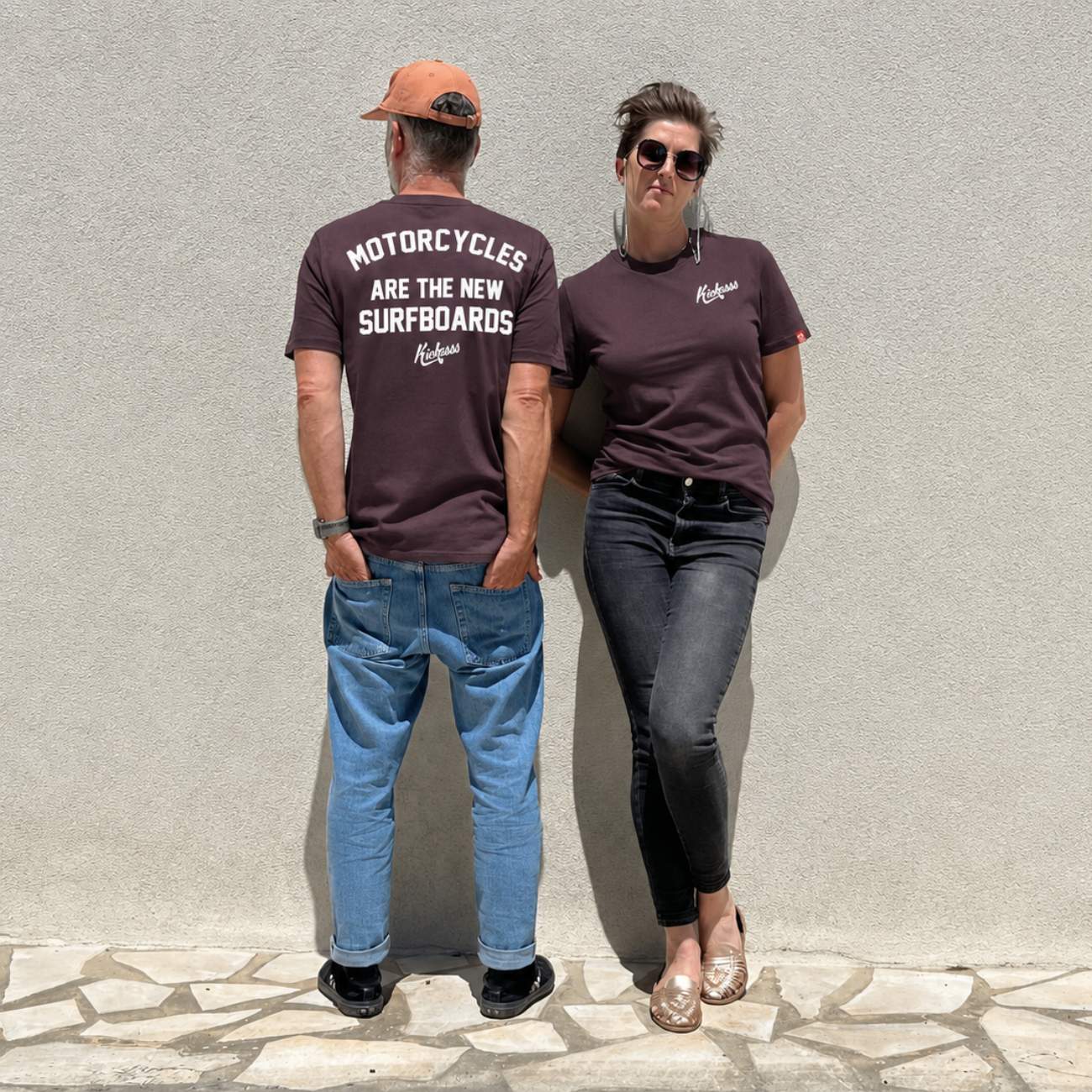 T-shirt série limitée Kickasss Biarritz Motorcycles are the new Surfboards (red brown)