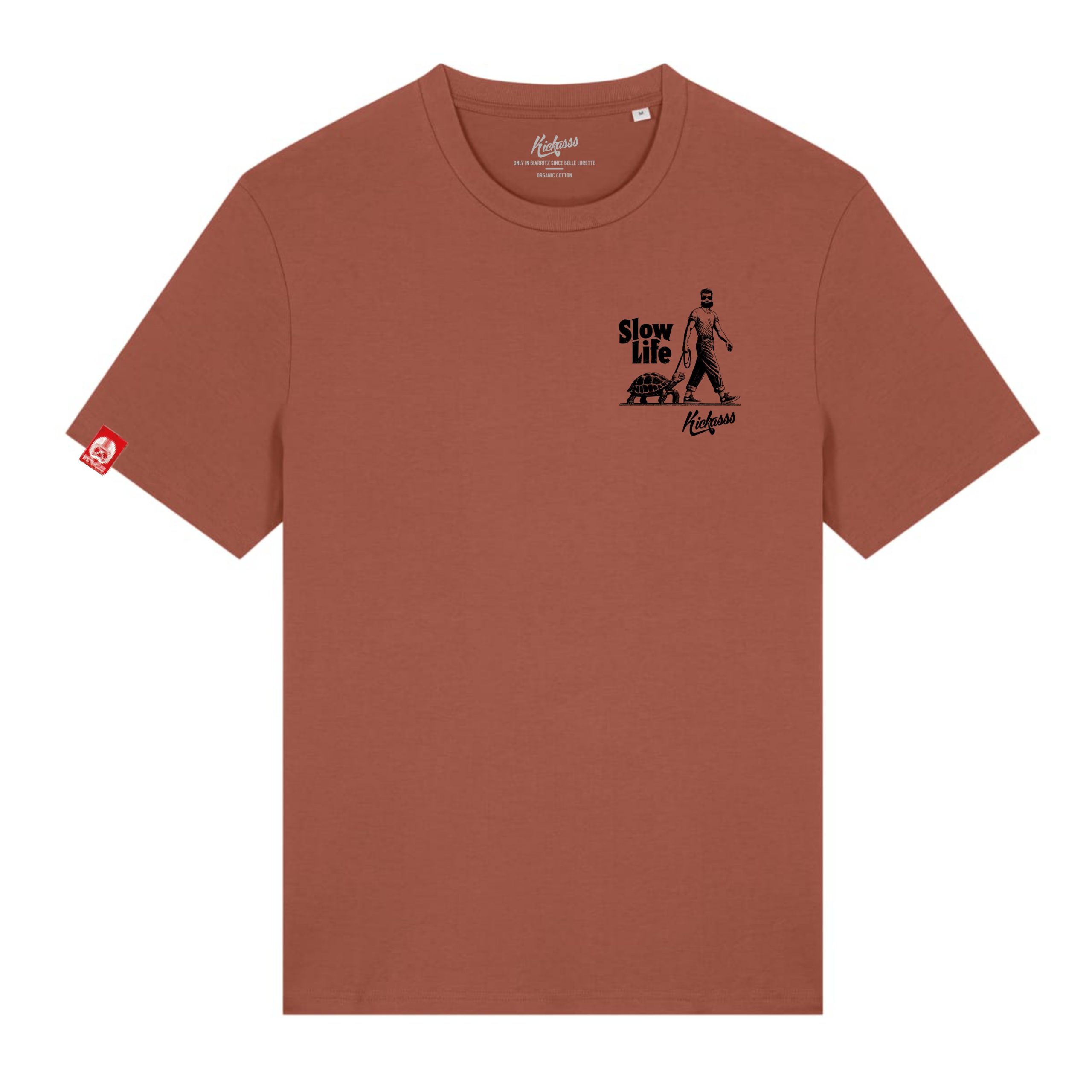 T-shirt Kickasss Biarritz "Slow Life" – unisexe coton bio, série limitée (heritage brown)