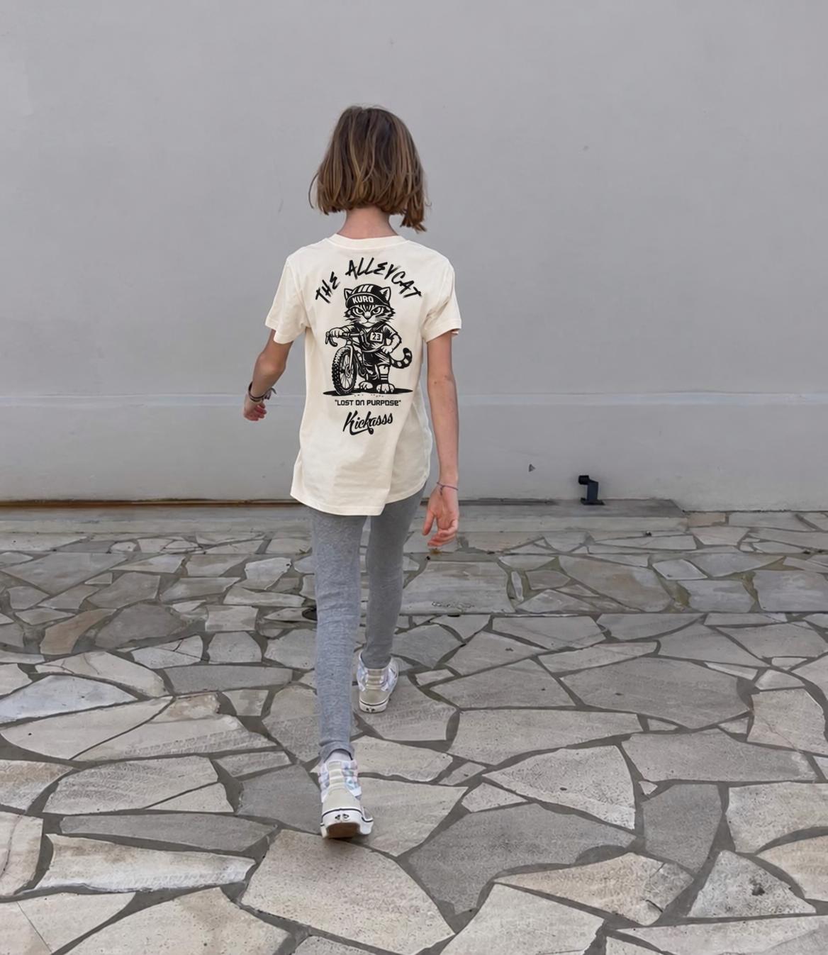 T-shirt enfant gravel "Kuro the Alleycat" – Kickasss Biarritz (natural raw)