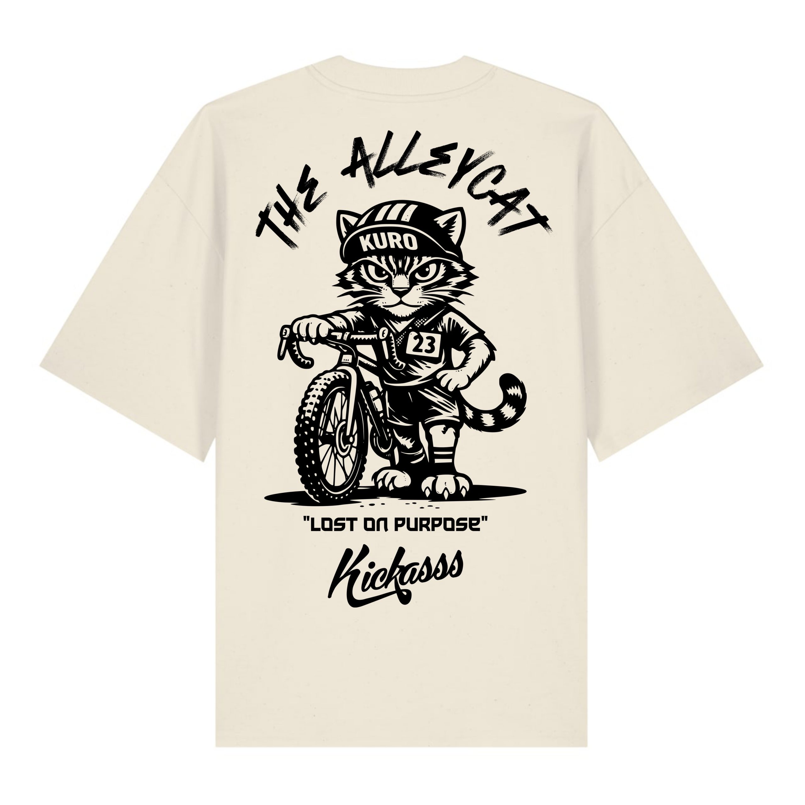 T-shirt Oversize gravel Kuro the Alleycat - Kickasss Biarritz (natural raw)