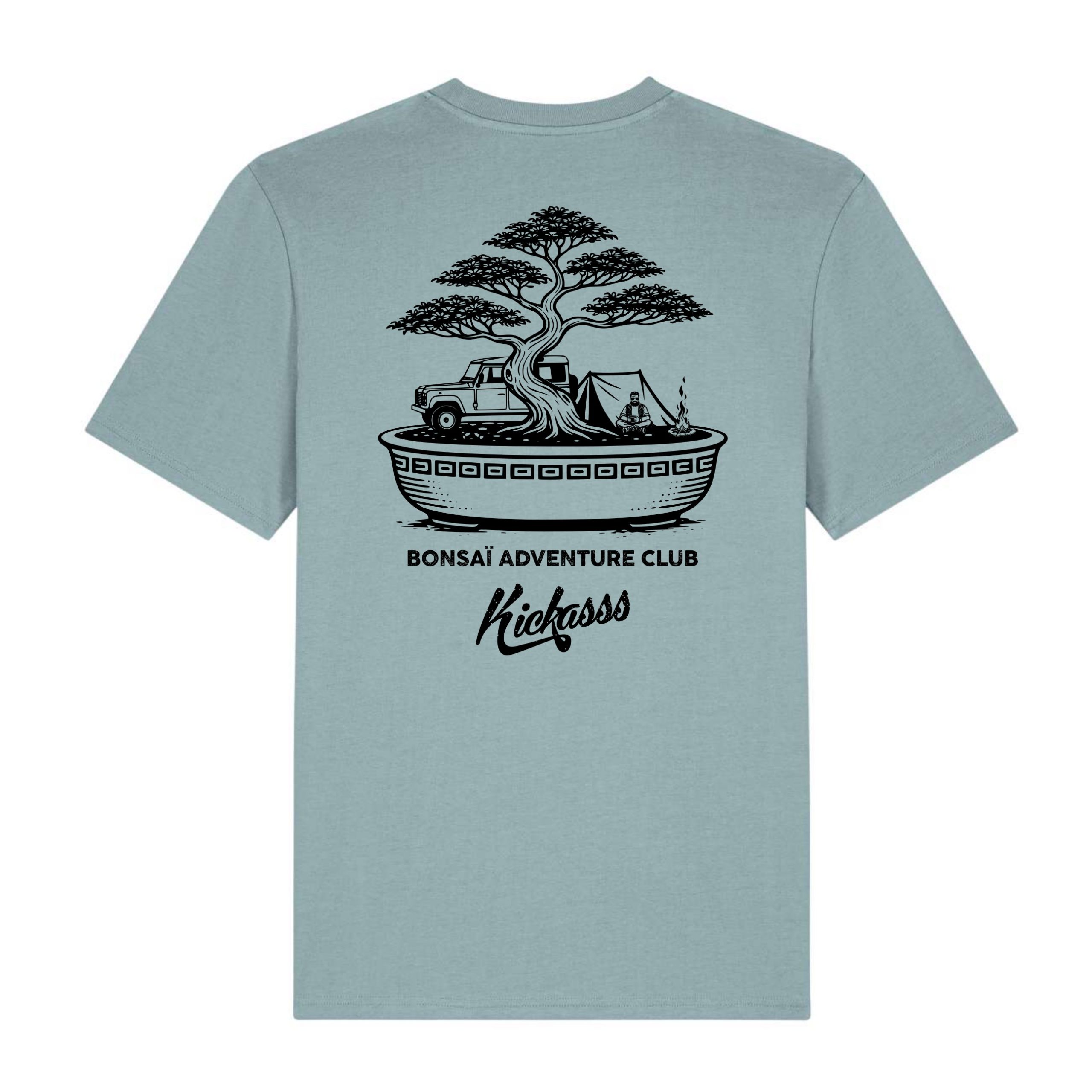 T-shirt unisexe Bonsai Adventure Club en coton bio – Kickasss Biarritz (pebble blue)