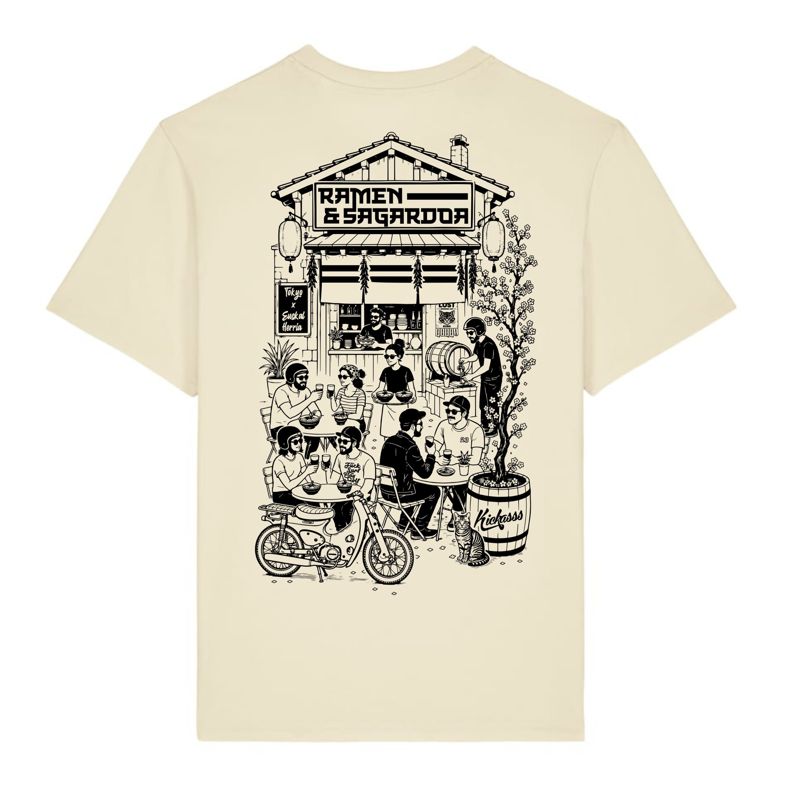 T-shirt Kickasss Biarritz - Ramen & Sagardoa - Coton Bio - Édition Limitée (honey paper)
